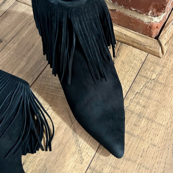 Sam Edelman Kandice Black Suede Fringe Ankle Booties - Picture 5 of 13